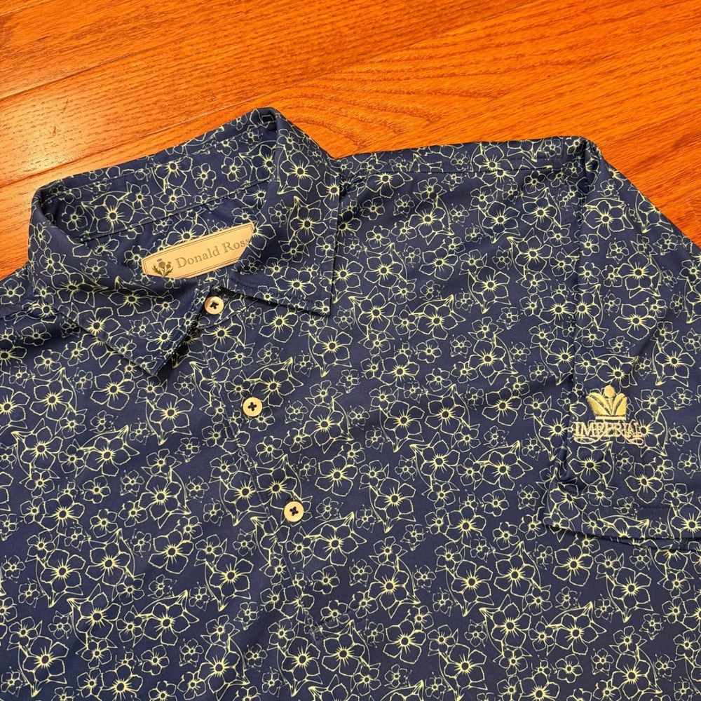 Donald Ross Imperial Golf Club Naples, FL Polo Shirt Mens Large Blue Floral AOP‎